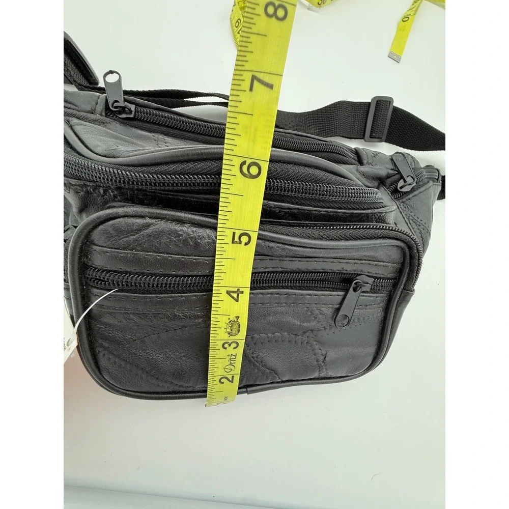 1990s Maxam Genuine Lambskin Leather Fanny Pack Black Multi Pocket Waist Bag NWT - Picture 14 of 14